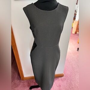 Vintage Jones New York black and white dress with side black faux leather size 8